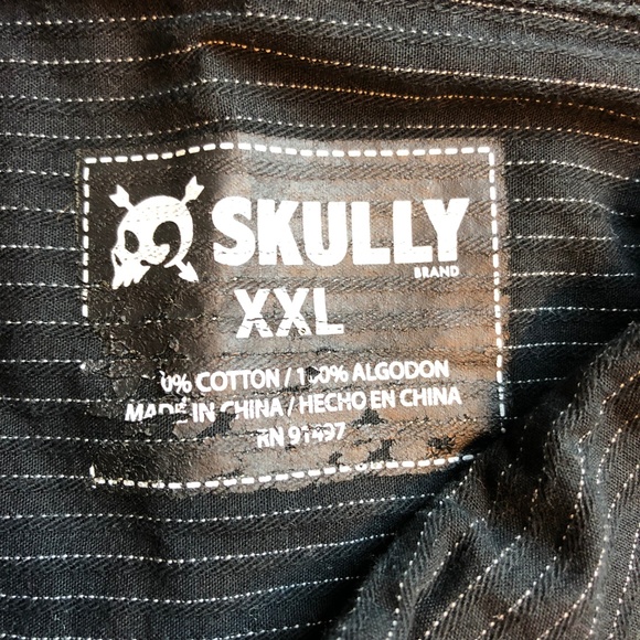 Skully Button Front Long Sleeve Pin Stripe Shirt - Picture 3 of 6